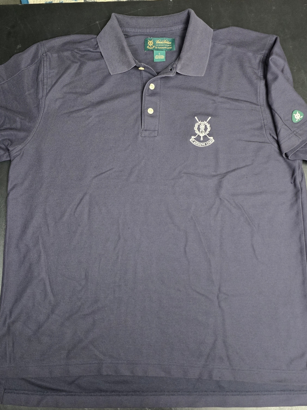 Brooks Brothers St Andrews Links Golf Polo L Navy Blue Vintage Crest Shirt
